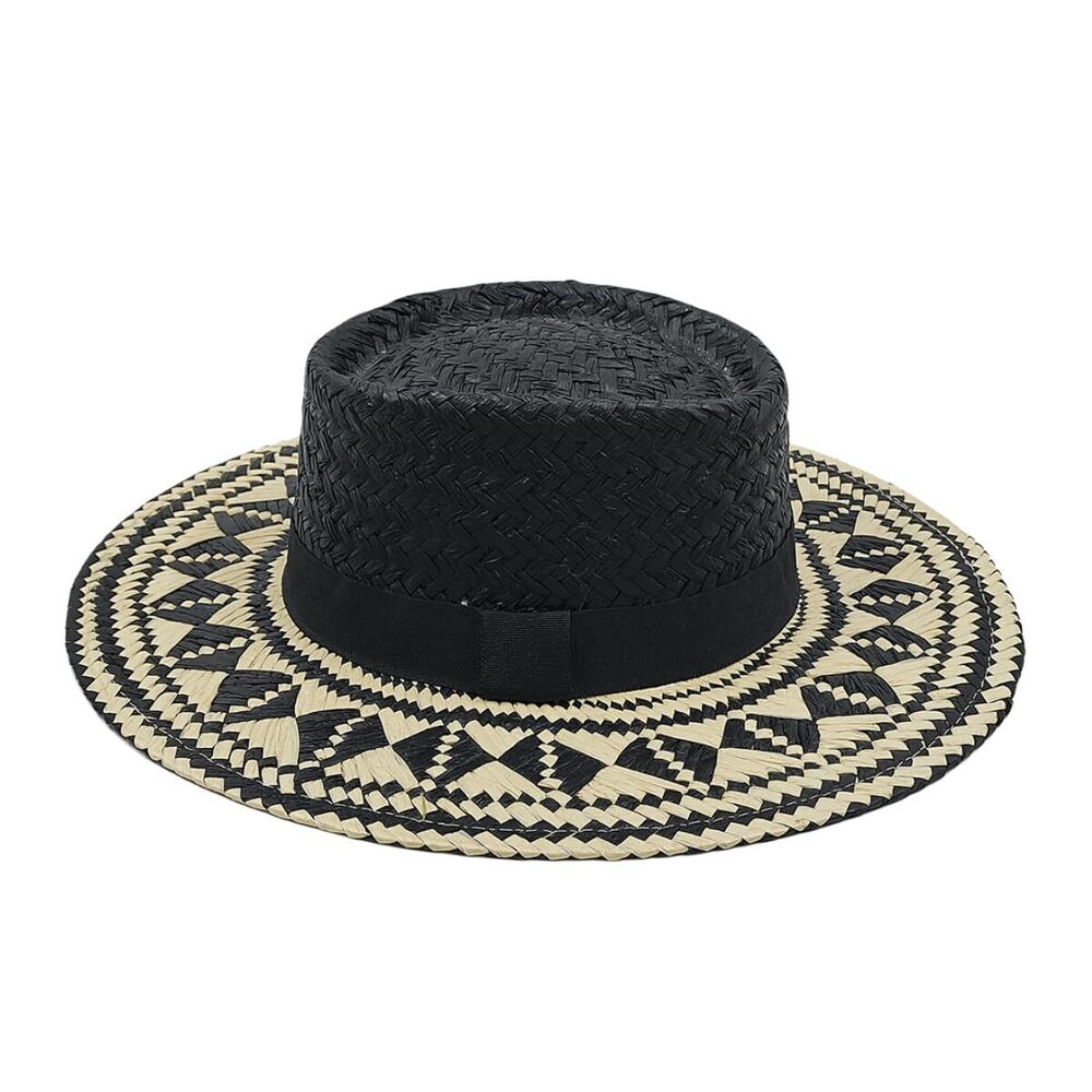 8991 Wide Brim Straw Sun Hat Foe and Geometric Pattern Sun Caps Summer